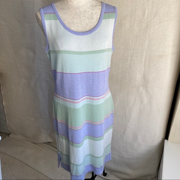 St. John 12 Pastel Striped Santana Knit Tank Dress - Picture 4 of 8